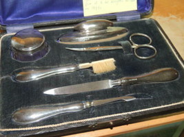 Sterling Silver Manicure Set c1900 WV&amp;S William Vale Sons Birmingham lea... - $134.99