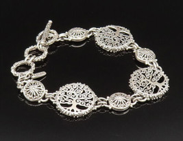 SARDA 925 Silver - Vintage Tree Of Life &amp; Floral Dome Chain Bracelet - B... - £124.61 GBP