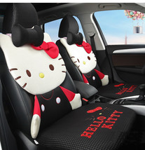 Hello Kitty Cartoon Car Seat Covers Set Universal Car Interior 4 Seasons Black - £133.67 GBP