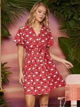 SHEIN X Hello Kitty Flutter Sleeve Overlap Collar Belted Dress 6 (Medium... - £38.53 GBP