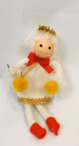 Vintage Angel Knee Hugger Christmas Ornament White Blonde 6&quot; Felt Tinsel Pom  - £13.51 GBP