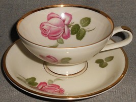 THOMAS Porcelain ROSEBUD PATTERN Cup &amp; Saucer MADE IN GERMANY - £19.37 GBP