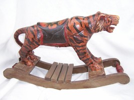 Vtg Carved Wood Siberian Bengal Tiger Hobby Rocking Horse Wooden Home Decor Cat - £73.98 GBP