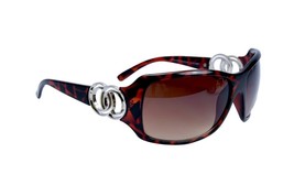 Women Sunglasses Metal Rings Brown Wrap Around Frame Oversize UV 400 Bro... - £11.77 GBP