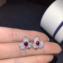 Natural Ruby 4mm*5Wedding Earring Design Real Fine Jewelry for Wife Anniversary  - £58.22 GBP