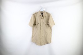 Vintage 70s Streetwear Mens Medium Short Sleeve Safari Bush Button Shirt Beige - £39.52 GBP