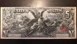 Reproduction $5 Bill Educational Note 1896 Grant &amp; Sheridan Silver Certificate - £3.20 GBP