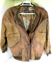 Pelle New York Milano Genuine Leather Jacket Brown w/ Fancy Liner Print Size M - £35.01 GBP