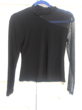 DKNY Donna Karan S Black Long Sheer Sleeve High Collar Shirt Top Blouse - €10,25 EUR