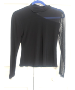 DKNY Donna Karan S Black Long Sheer Sleeve High Collar Shirt Top Blouse - €10,23 EUR