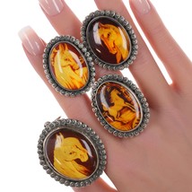 sz8 Art Tafoya Yaqui Reverse Carved Amber Ring, Earrings, and scarf - $1,237.50