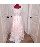 Vintage Gunne Sax Dress sz 7 peach pink stripes Lace Prairie Victorian s... - $4,592.72 MXN
