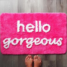 Hello Gorgeous Bath Mat Hot Pink Dark Magenta Fuchsia Blush Peach Coral Cute Bea - £34.32 GBP