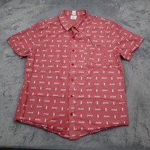 Coca-Cola Shirt Mens XL Red White Printed Button Down Short Sleeved Cotton - £17.35 GBP