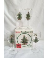 Spode Christmas Tree Set of FOUR 4 All Purpose Wine Glasses Gold Rim in Box - £26.47 GBP