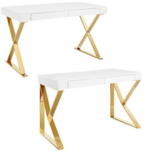 Modern White Gold Adjacent Triangle Leg Or Cross X Leg Office Writing Table Desk - £391.64 GBP+