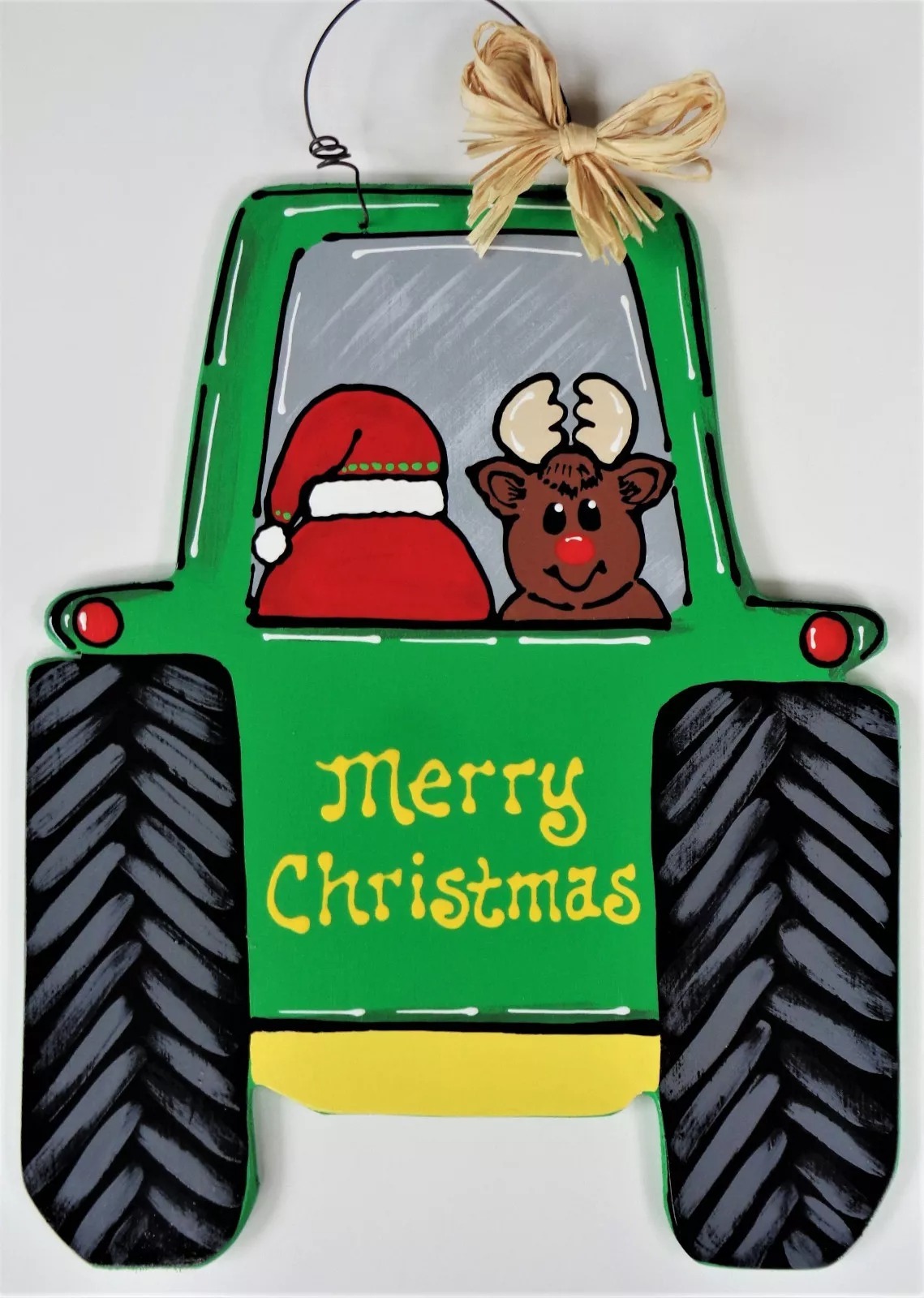 Merry Christmas Santa &amp; Reindeer Farm Tractor Sign Wall Art Door Plaque - $29.98