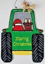 Merry Christmas Santa &amp; Reindeer Farm Tractor Sign Wall Art Door Plaque - $29.98