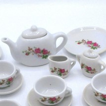 17 Pc Miniature Doll Tea Party Set Porcelain Cottage Core Floral Design ... - $11.88