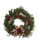 Nearly Natural 24&quot; Christmas Artificial Wreath with Pine Cones C210538 - $56.38