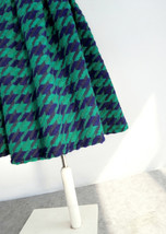 Winter Green Houndstooth Midi Skirt Women A-line Plus Size Wool Midi Party Skirt image 3