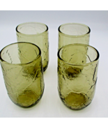 Vintage Anchor Hocking Juice Glasses Textured Set of 4 Amber Leaves      88 - $14.36
