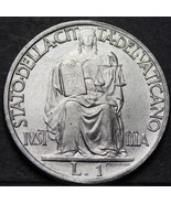 Vatikan City 1 Lira,1942 Edelstein UNC ~ Justice Sitzender Mit Tabletten... - $16.03