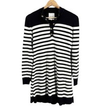 Avec Les Filles Sweater Dress Black White Striped Long Sleeve Snap Neck ... - £28.99 GBP