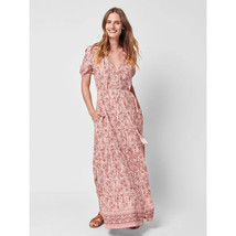 M - Faherty $248 Orinda Earth Block Print Organic Cotton Maxi Dress NEW ... - £75.70 GBP