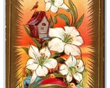 Easter Greetings Flowers Eggs Starburst Embossed Gilt DB Postcard S6 - $4.90