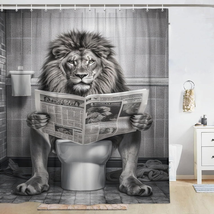 Funny Lion Shower Curtain, Funcy Humor Leo Animal on Toilet Shower Curta... - £29.71 GBP