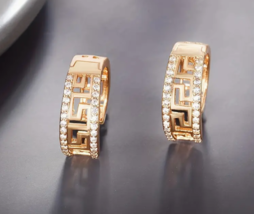 Hollow Golden Hoop Earrings With Shiny Zircon Elegant Minimalist Style ! - £7.82 GBP