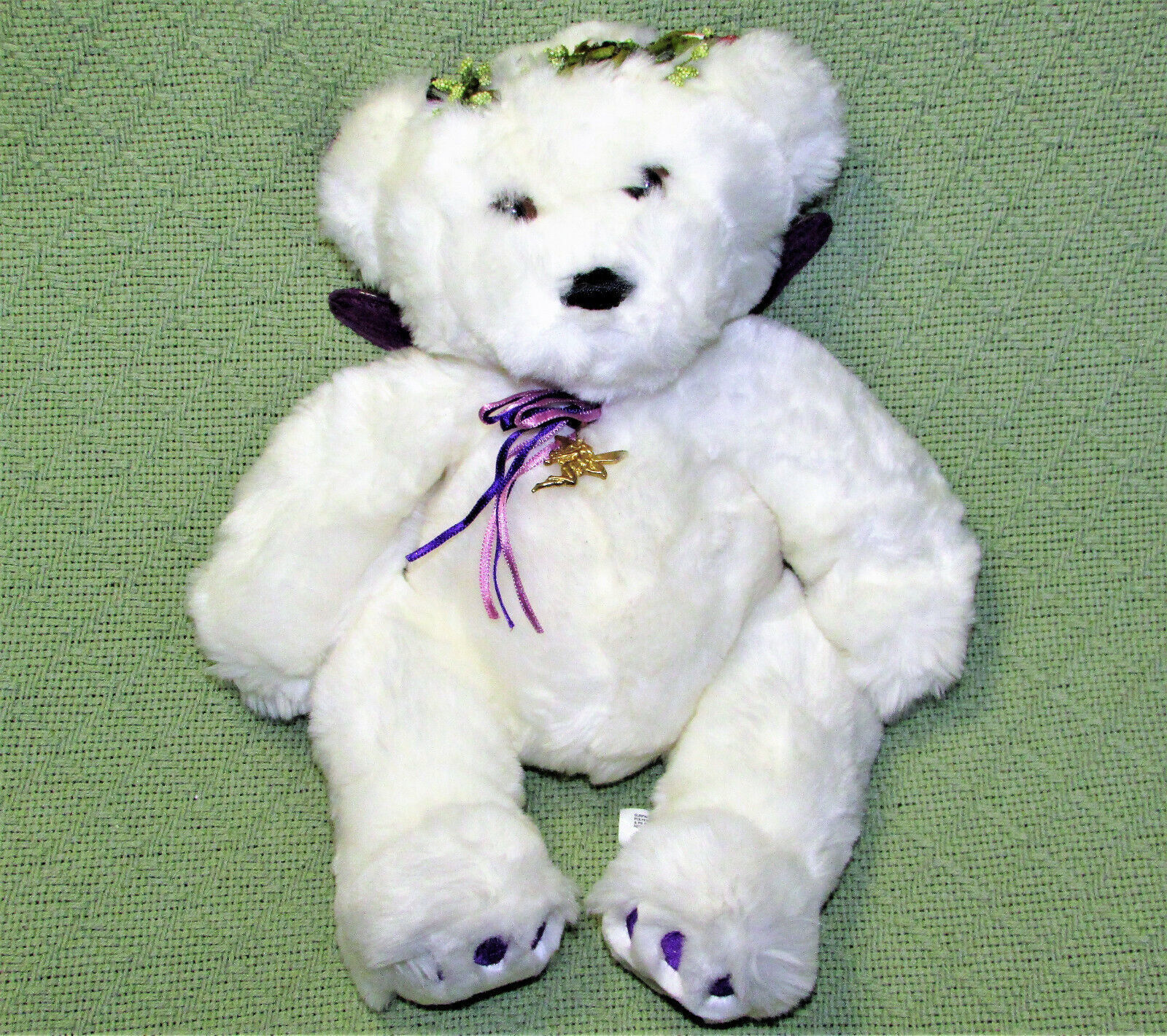 AURORA BEARIFAIRIES FAIRY TEDDY WHITE BEAR PURPLE WINGS 2001 SHARON LEA LARSEN - $22.50