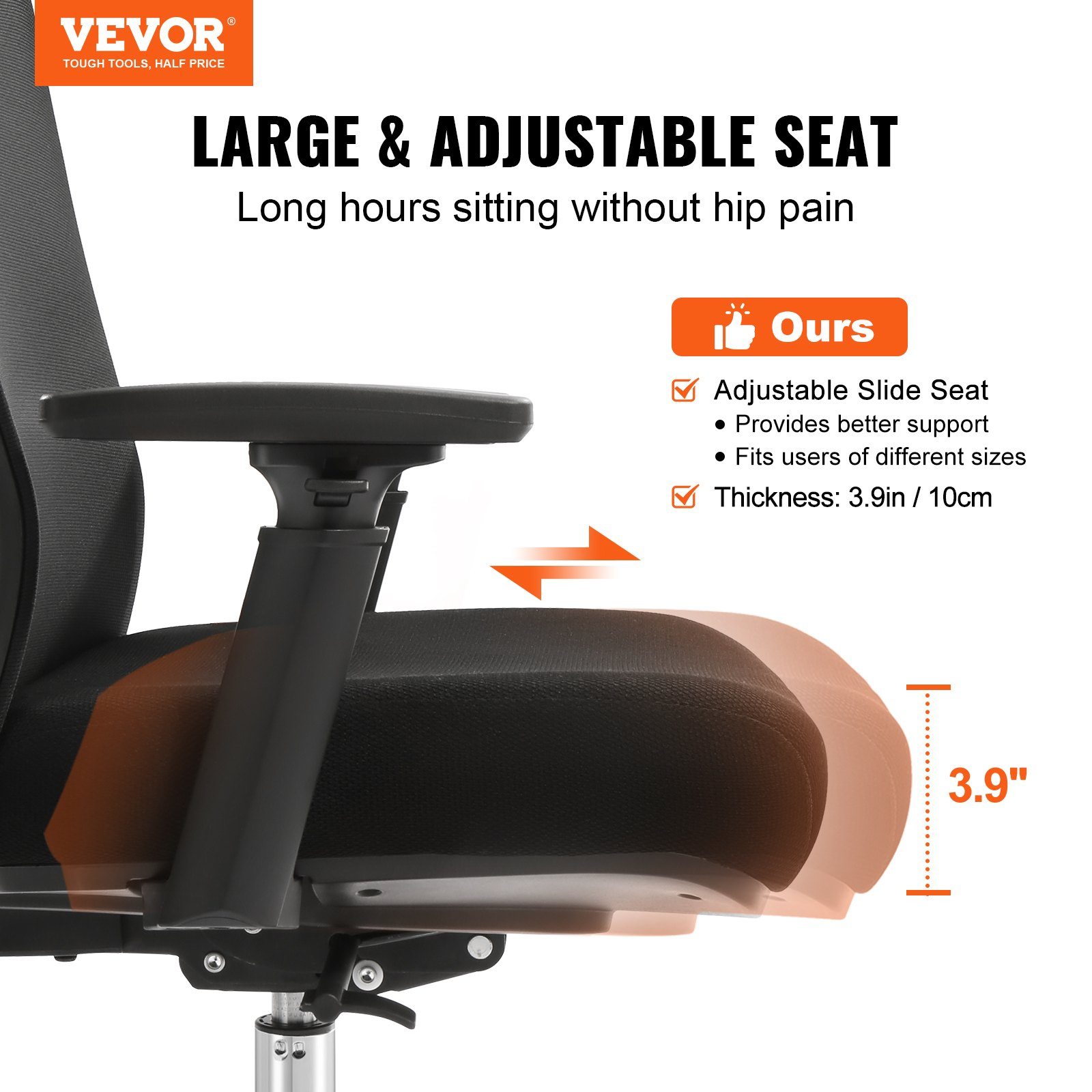 VEVOR Ergonomic Office Chair with Slide Seat, Desk Chair