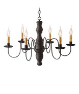 6-Arm Chandelier &quot;Gettysburg&quot; Wood Metal Light Hartford Black over Red USA - $10,635.49 MXN