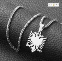 Men’s Classic Silver Plated Albanian Eagle Pendant Necklace Coat of Arms - £14.45 GBP