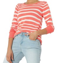 Team Spirit women&#39;s coral white striped round neck pullover sweater large - £11.59 GBP