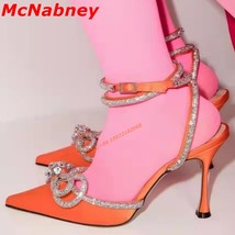 New Bow Knot Sandals Wrapped Crystal Pointy Toe Women Dress Shoes Thin High Heel - £103.02 GBP