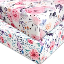 Floral Crib Sheets For Baby Girls 2 Pack, Fits Standard Nursery Crib Mat... - £40.11 GBP