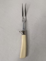 Vintage 10&quot; Carving Fork Stainless Steel With Pale Yellow Bakelite Handle - £7.68 GBP