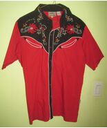 DRAGONFLY Western Red Black Skulls Short Sleeve Snap Button Shirt Sz M - $60.00