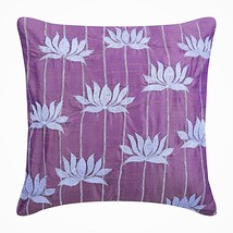 Purple Art Silk 16&quot;x16&quot; Lotus Flower Pillows Cover, Two Tone Lotus - £23.06 GBP+