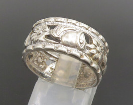 925 Sterling Silver - Vintage Antique Carved Flower Band Ring Sz 8.5 - RG25333 - £31.24 GBP