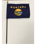 New Montana State Mini Desk Flag - Black Wood Stick Gold Top 4” X 6” - $10.90 CAD
