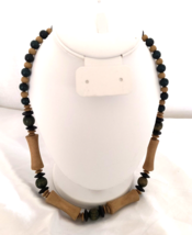 New Blue and Beige Wooden Beads Women&#39;s Necklace 24 inches Ethnic - £11.87 GBP