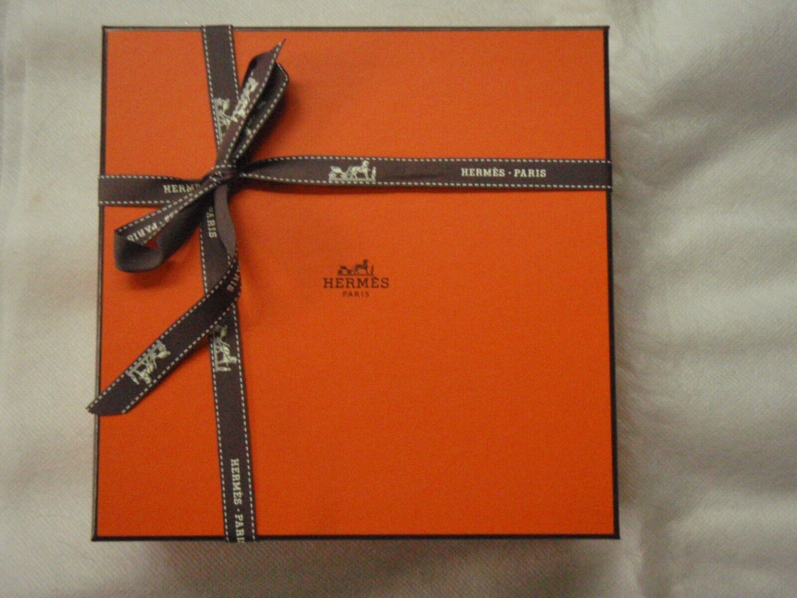 Hermes box square with ribbon tissue and dust bag for belt empty orange ... - $72.26