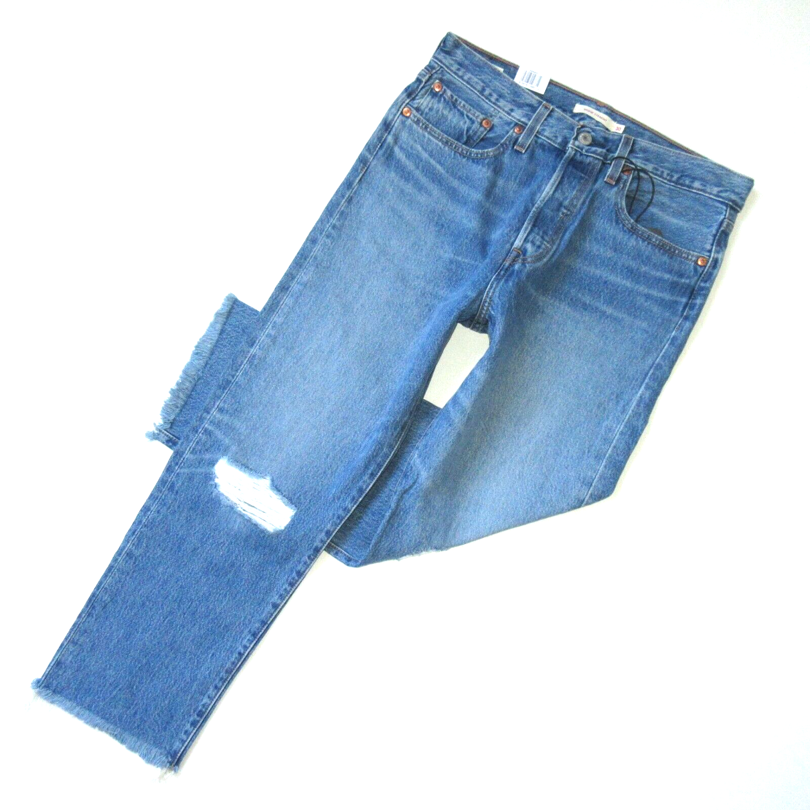 Primary image for NWT Levi's Wedgie Straight in Uncovered Truth Fray Hem Rigid Crop Jeans 30