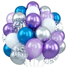 Blue Purple Silver Balloons, 55Pcs Frozen Metallic Purple Blue Silve Latex Ballo - £19.26 GBP