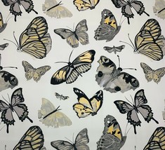 Large Scale Butterflies White Yellow Cotton Duck Multiuse Fabric By Yard 54&quot;W - £10.11 GBP