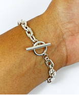 925 Silver Toggle Cable Angel Chain Bracelet, Handmade Women T-Bar Lock ... - £64.10 GBP